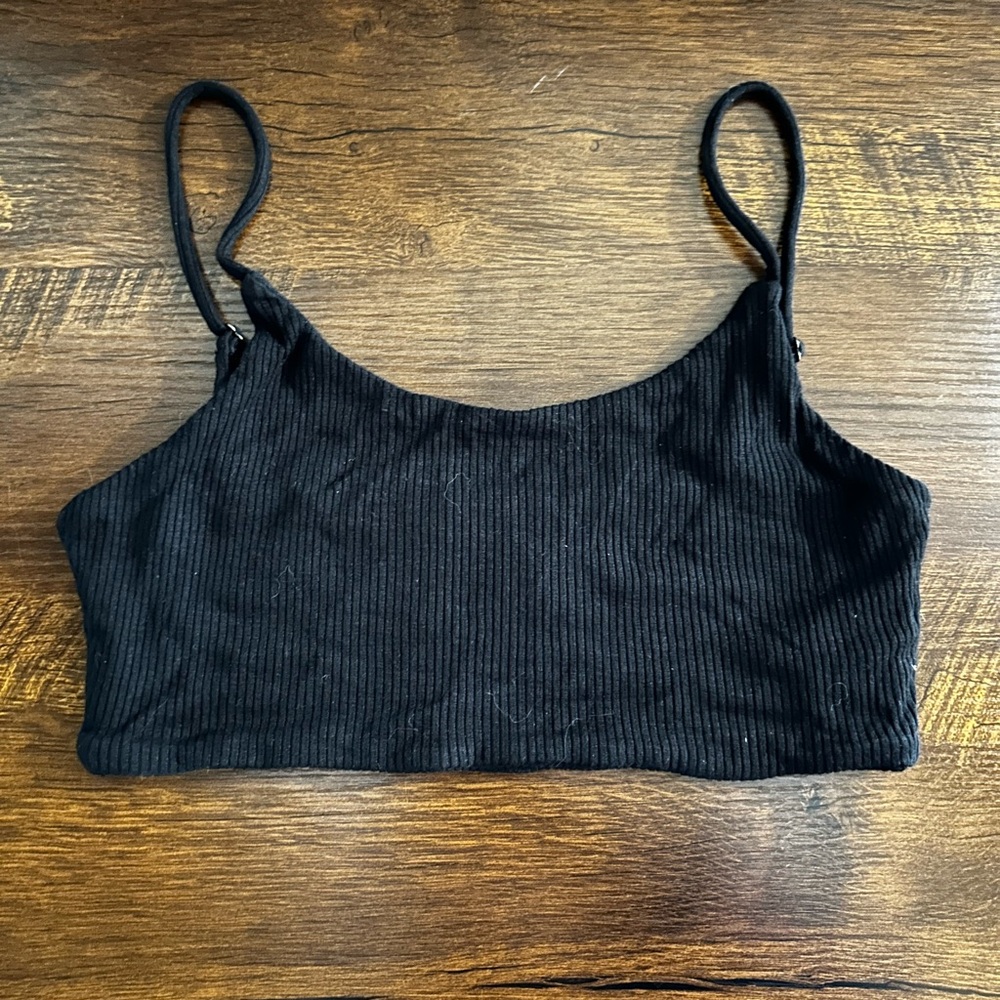 Black Ribbed Bralette Tank Top Super Cropped small Audrey 3+1